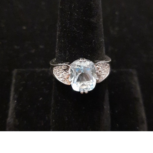 Blue topaz and white topaz sterling silver ring size 8 NEW - Picture 2 of 6